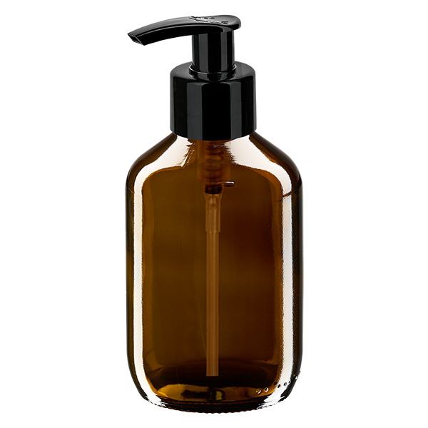 200ml Medizinflasche braun, mit Dispenserpumpe schwarz ApoGlas