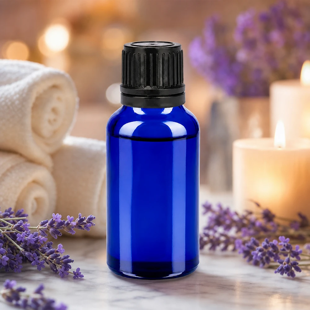 20ml Flasche 11mm Schraubverschluss schwarz Originalitätsverschluss BlueLine UT18/20 20ml Blauglas Tropfflasche mit schwarzem Schraubverschluss für professionelle Aromatherapie