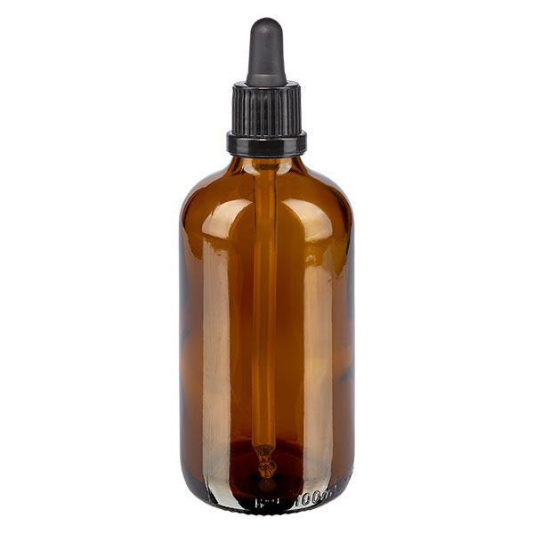 Apothekenflasche braun 100ml Pipette schwarz Originalitätsverschluss Apothekenflasche braun 100ml Pipette schwarz Originalitätsverschluss