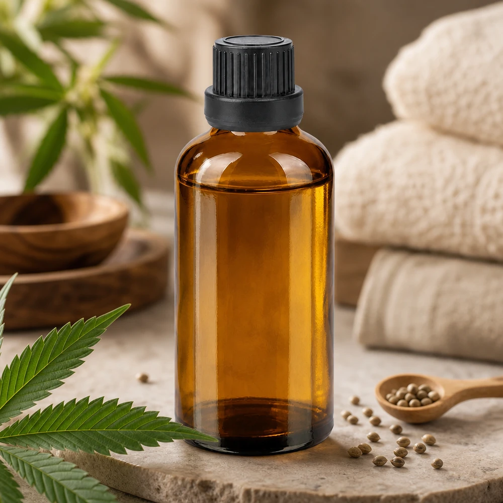 Handliche 50ml Glasflasche mit schwarzem Verschluss für mobile Anwendung und Reisen