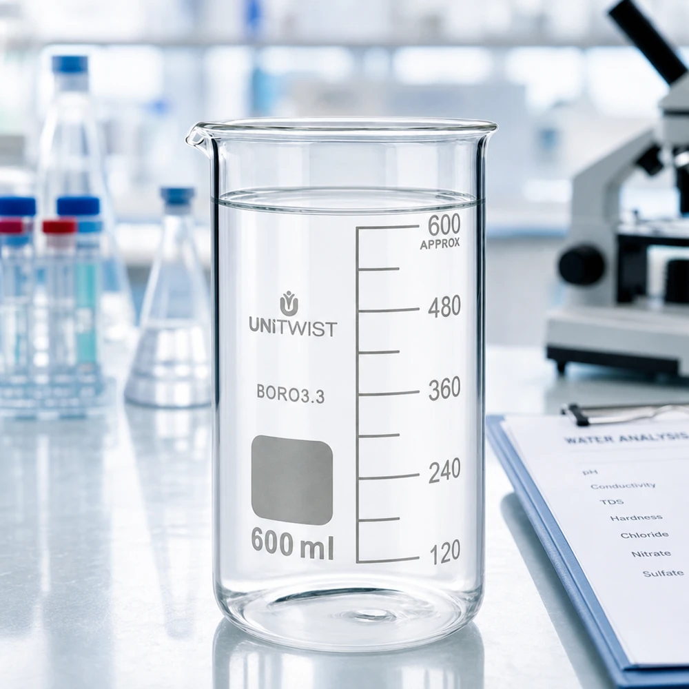 Becherglas 600ml hohe Form aus BORO3.3 Borosilikatglas von UNITWIST für chemische Analysen