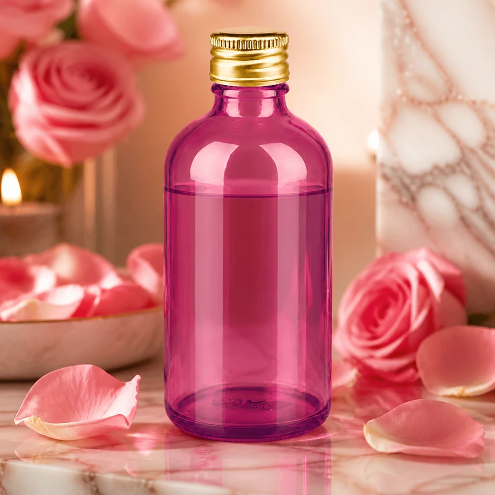Schlanke 100ml Purpurglasflasche mit Metallverschluss ideal für DIY-Kosmetik und Seren
