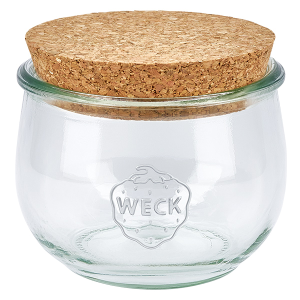 580ml Tulpenglas WECK RR100 mit Korken natur 580ml WECK Tulpenglas RR100 mit Naturkorken Deckel Einmachglas Vorratsglas transparent