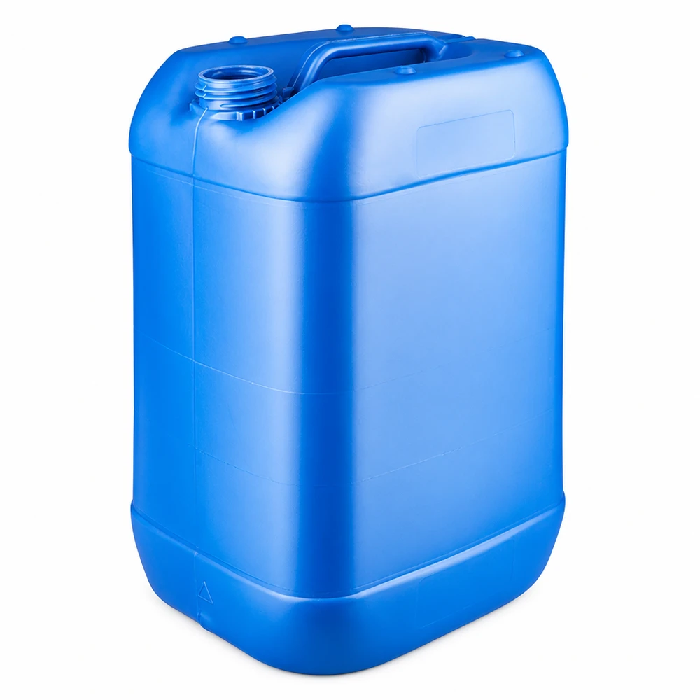 Leerer Plastikkanister 25L in Blau mit breitem Schraubverschlussgewinde ohne Kappe