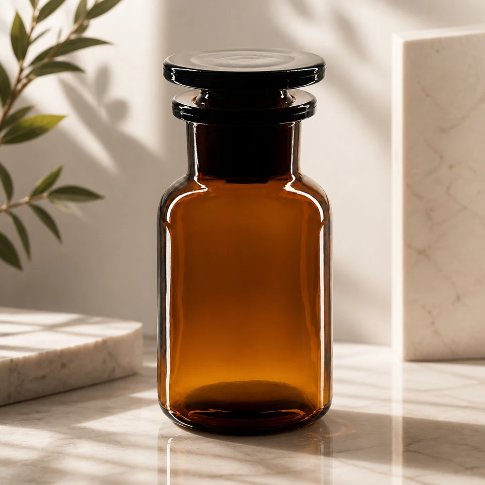 Rundschulterfl. 100ml braun Weithals Glasstopfen Vintage Apothekerglas 100ml Rundschulter Weithals Stopfen für Kräuter und Gewürze