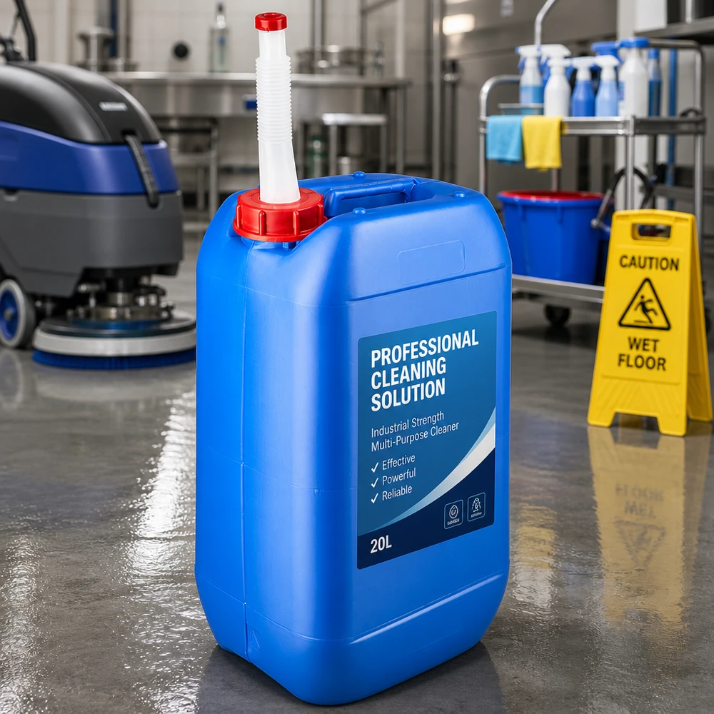 Stapelbarer Flüssigkeitskanister 15 Liter blau mit langem flexiblem Auslaufstutzen aus PE