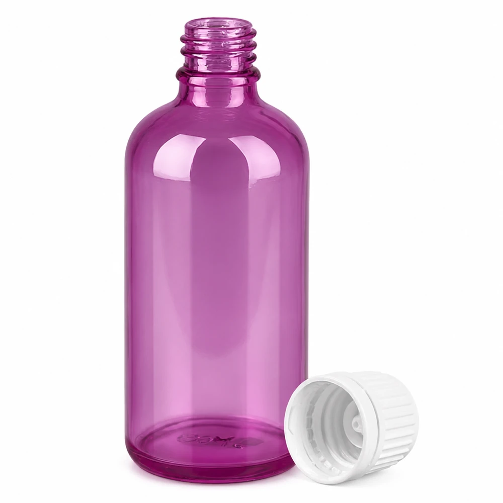 100ml Flasche 11mm Schraubverschluss weiss Originalität Schraubverschlusserschluss PurpleLine UT18/100 Elegante purpurfarbene Glasflasche mit gerilltem weissen Deckel perfekt für Laboranwendungen