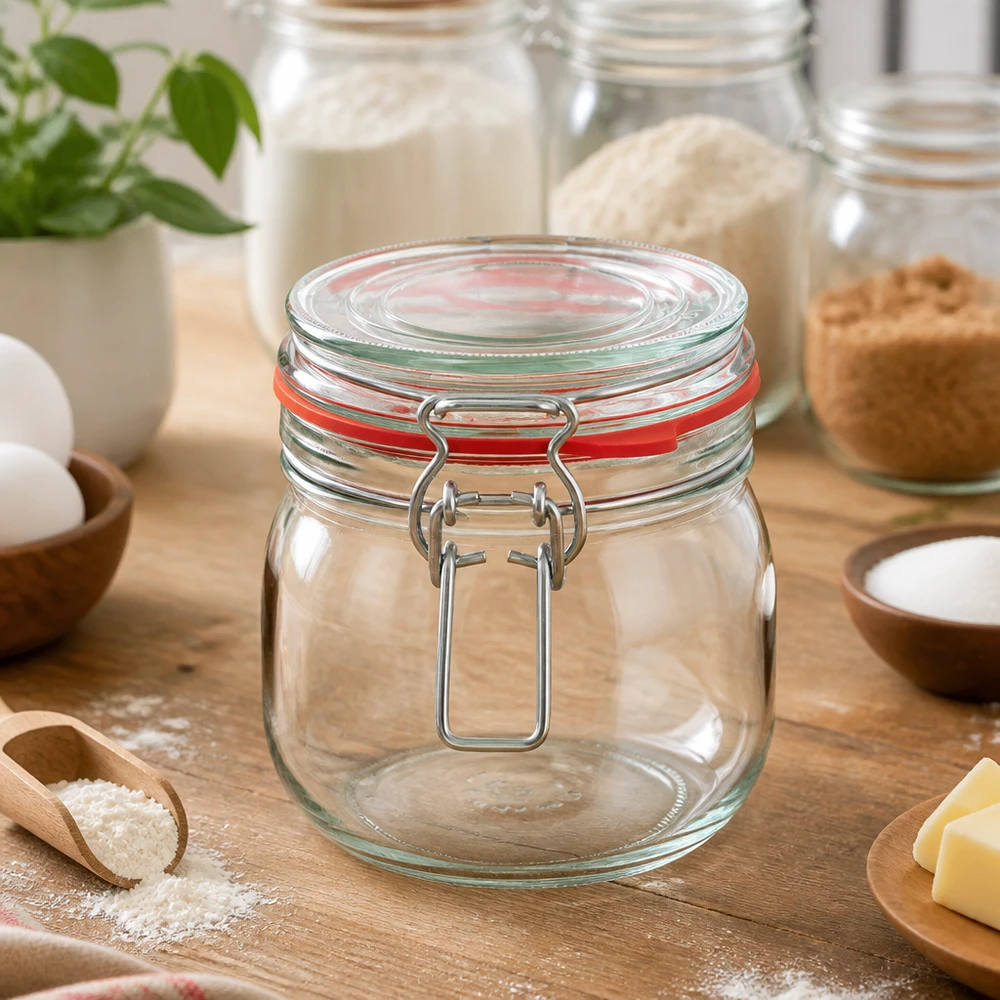 Hochwertiges 634ml Einweckglas mit traditionellem Bügelverschluss für moderne Küchenorganisation