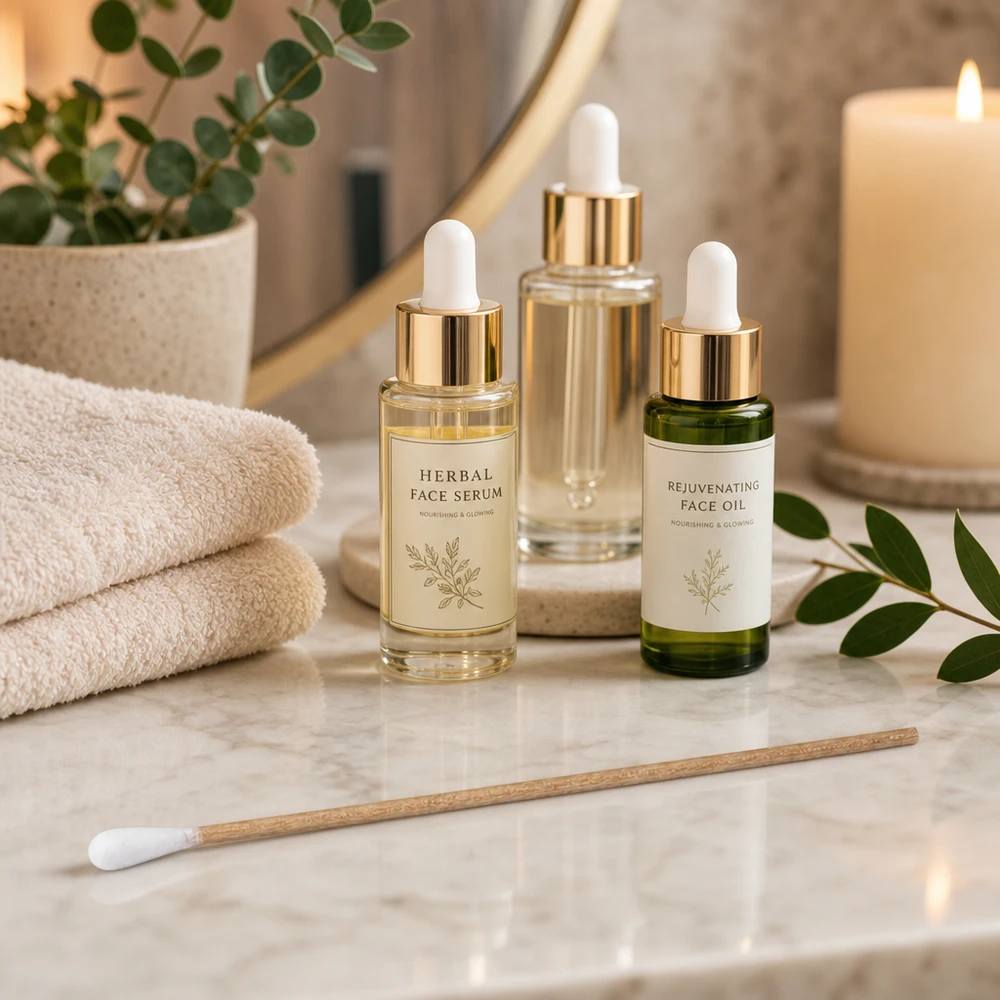 Wattestäbchen unsteril mit braunem Holzstiel in entspannter Wellness-Atmosphäre mit Kerzenlicht