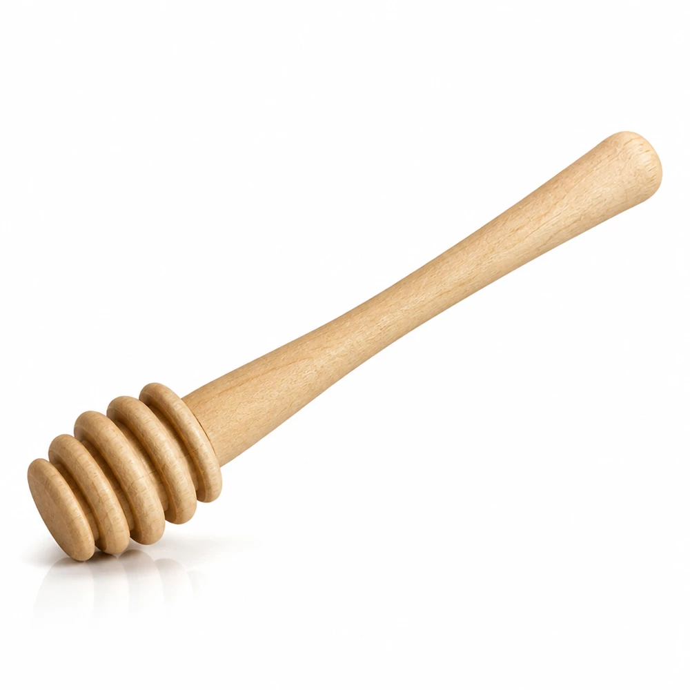 Honiglöffel aus robustem Ahornholz / 10.5 cm lang Honiglöffel Ahornholz mit gerilltem Dipper-Ende zur portionsgerechten Honigentnahme auf weißem Studiohintergrund
