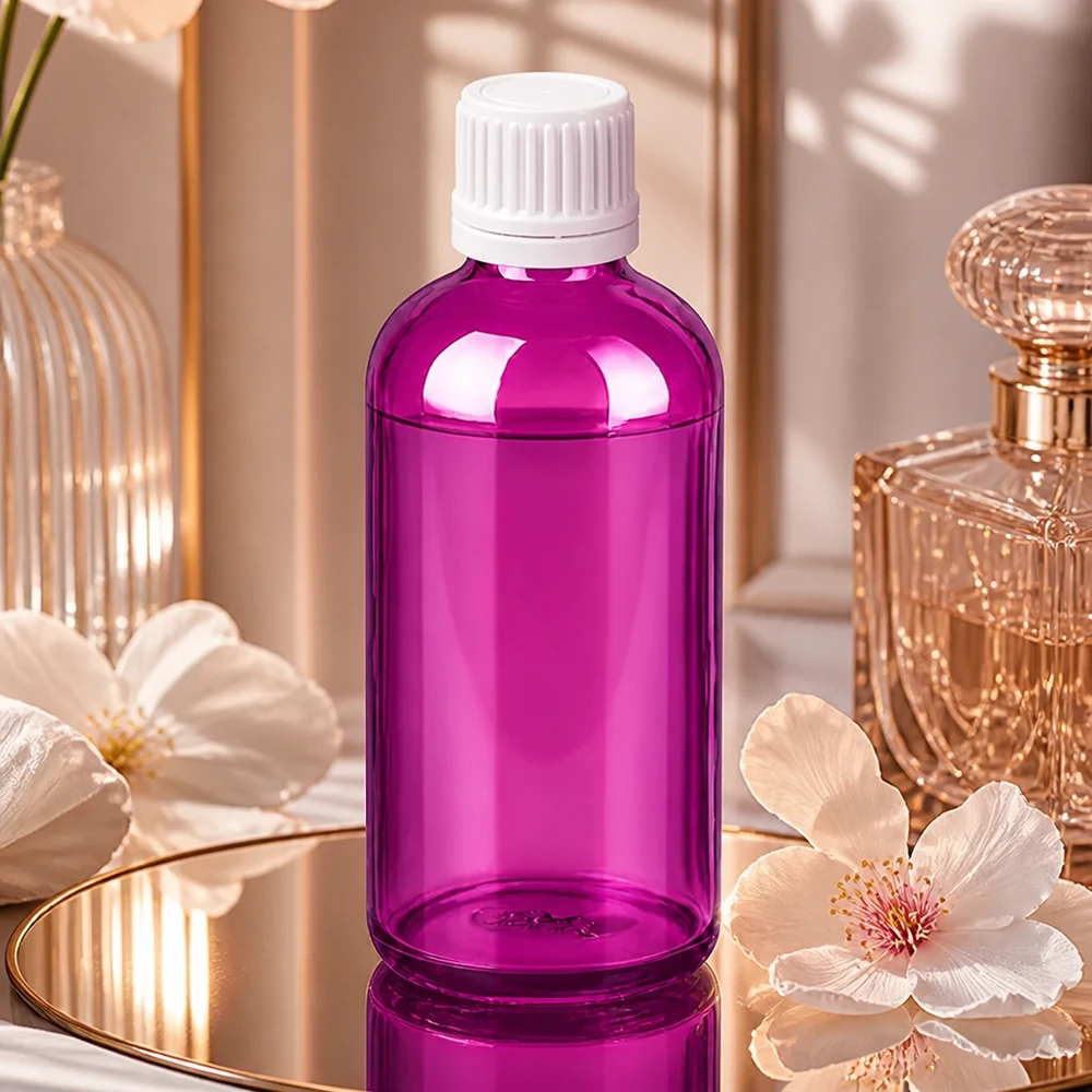 Kompakte 100ml violette Flasche mit fest sitzendem 11mm Verschluss ideal für Reise und unterwegs