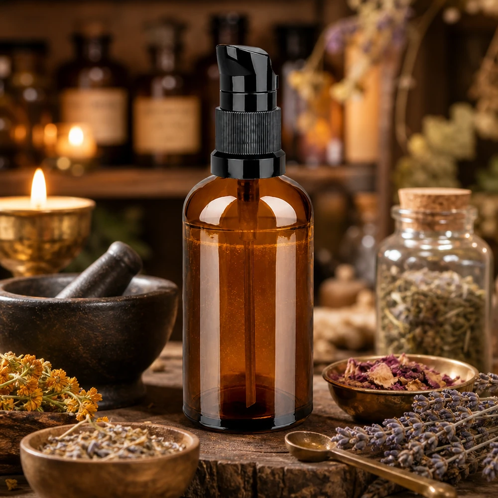 100ml Pumpflasche schwarz Standardverschluss BrownLine UT18/100 Nachhaltige 100ml Pumpflasche BrownLine aus recycelbarem Braunglas mit robustem Pumpspender