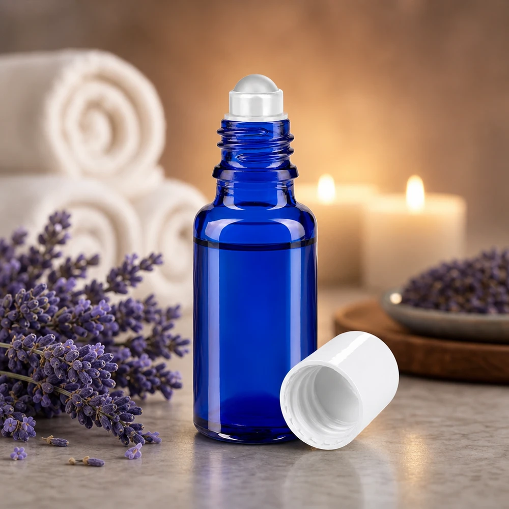 Apothekenflasche blau 20ml Roll-On Verschluss weiß 20ml UV-Schutzglas Roll-On Flasche kobaltblau für ätherische Öle und Essenzen