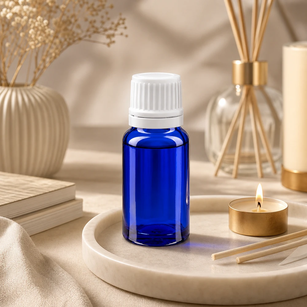 Lichtschützende blaue Glasflasche 10ml mit Tropfeinsatz für Pharmazie und Naturkosmetik