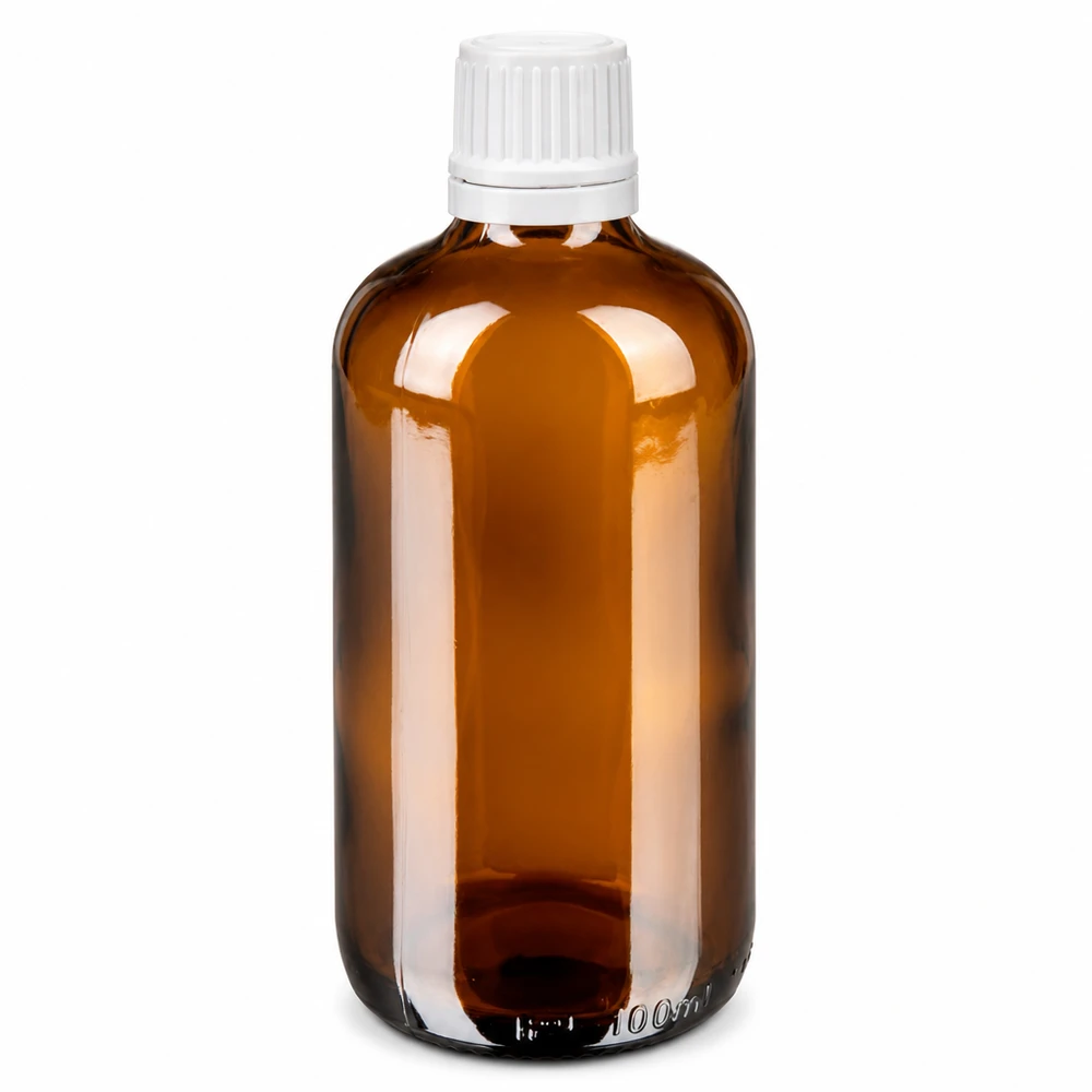 Apothekenflasche braun 100ml Tropfverschluss 1.2mm weiß Originalitätsverschluss Zylindrische 100ml Braunglas Flasche mit weißem OV Verschluss und Tropföffnung 0,7mm