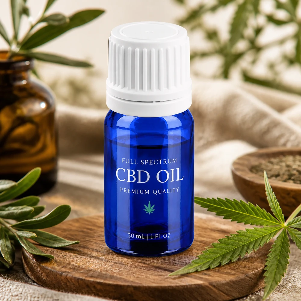 Premium 5ml Flasche aus lichtgeschütztem blauem Glas mit auslaufsicherem weißen Verschluss