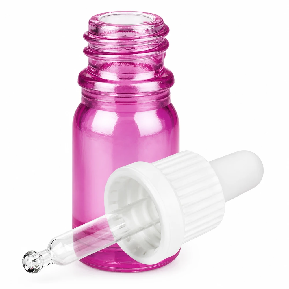 Violette Glasflasche 5ml OV PurpleLine mit UV-Schutz und weißer Pipette für empfindliche Stoffe