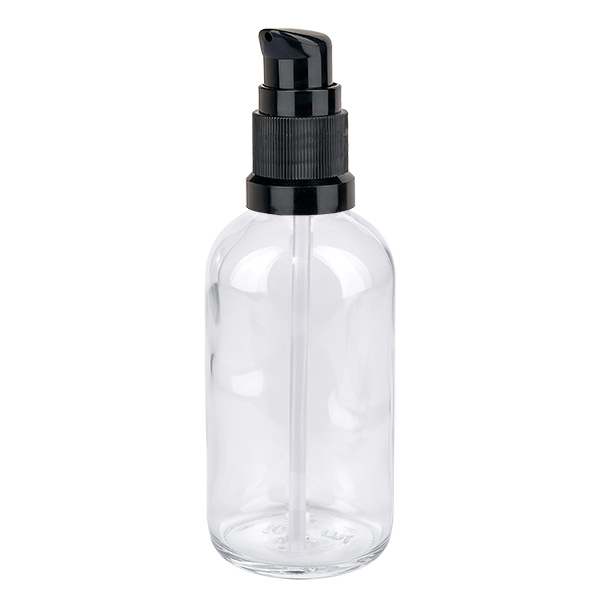 100ml Pumpflasche schwarz Standardverschluss ClearLine UT18/100 Dosierflaschen 100ml Klarglas schwarze Pumpe STD ClearLine für Seren und Öle