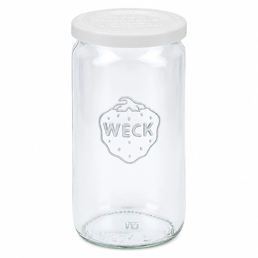340ml Zylinderglas mit Frischedeckel WECK RR60 WECK Zylinderglas 340ml mit weißem Frischedeckel RR60 Einmachglas Vorratsglas transparent
