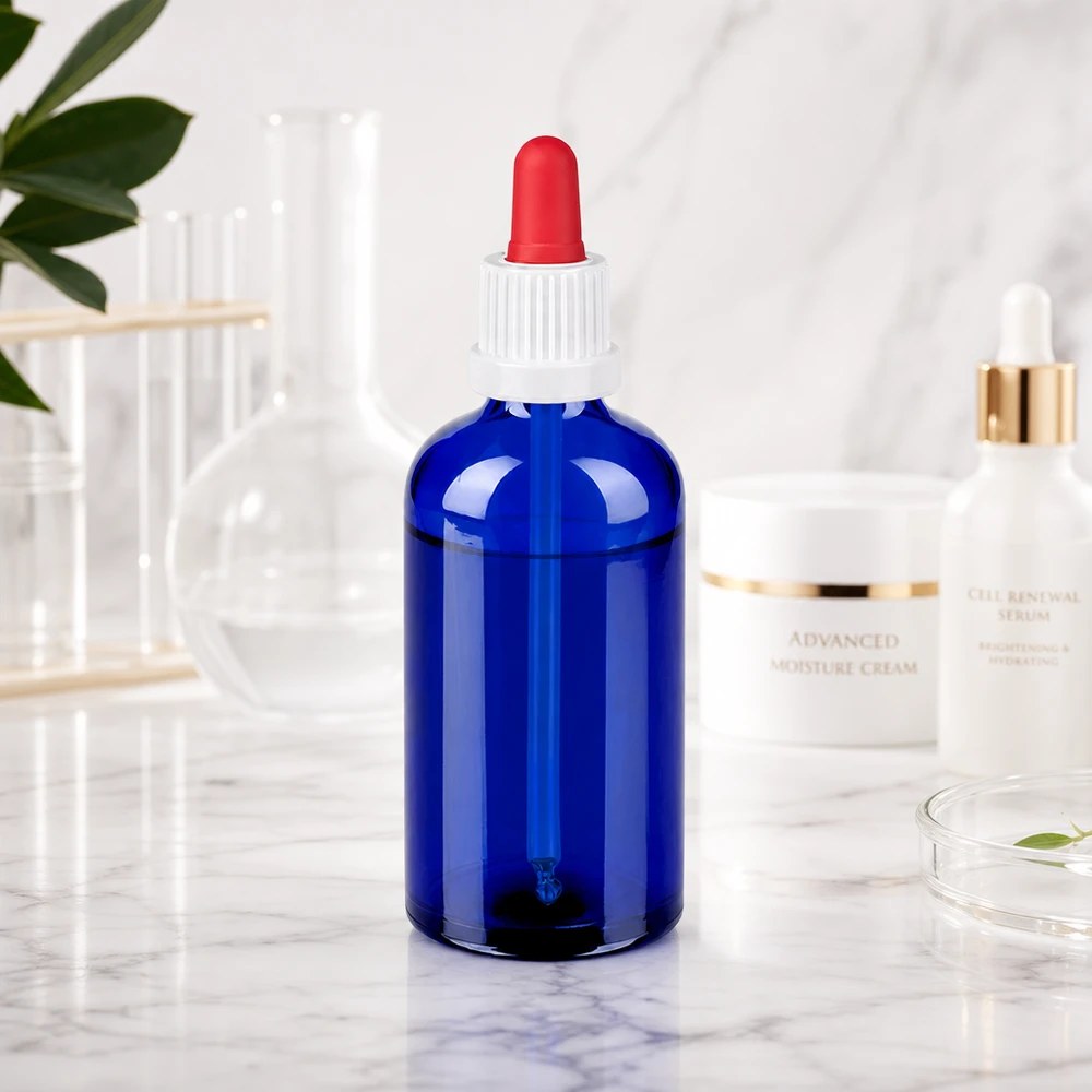 100ml Pipettenflaschwarz weiß/rot Originalitätsverschluss BlueLine UT18/100 Sterile 100ml Tropferflasche aus Borosilikatglas mit kindersicherem Verschlusssystem