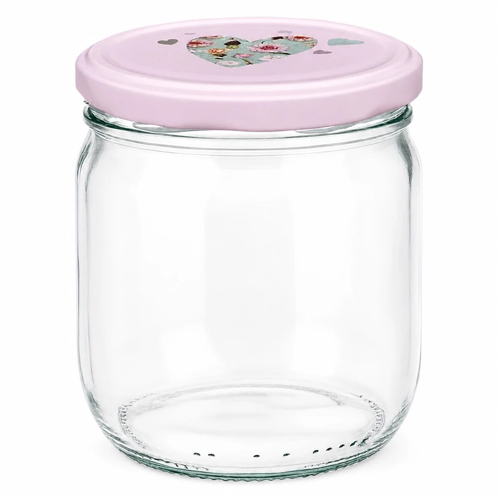 425ml Rundglas + BasicSeal Deckel Herz rosa UNiTWIST 425ml Rundglas mit rosa BasicSeal Deckel mit Herzmotiv - hochwertiges Einmachglas für Küche und Vorratshaltung