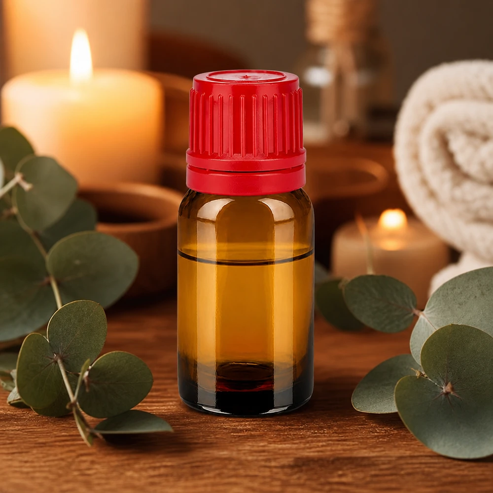 Handliche 10ml Flasche aus dunklem Glas mit rotem Verschluss für mobile Anwendung