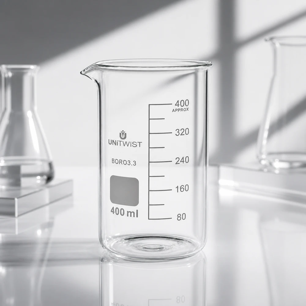 Becherglas 400ml Borosilikat, hohe Form UNiTWIST UNITWIST Becherglas 400ml Borosilikat 3.3 hohes Gefäß mit Gradeinteilung für Labormessungen