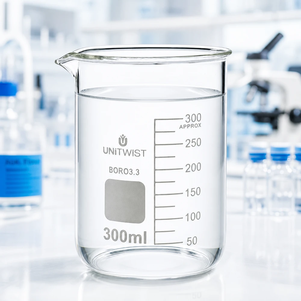 Niedrige Form Laborbecherglas 300ml mit Ausgießschnauze und sichtbarer Graduierung von UNiTWIST