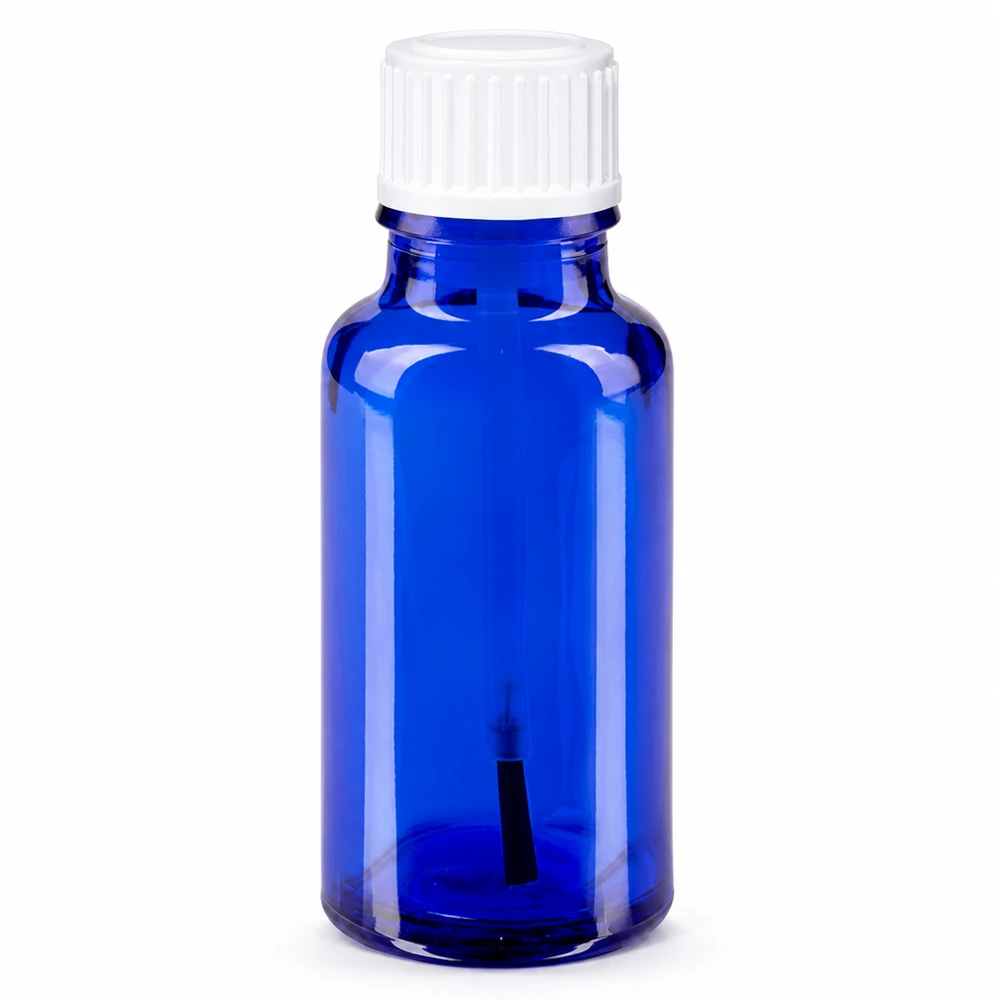 Apothekenflasche blau 20ml Schraubverschluss weiß Pinsel Medizinische Pinselflasche 20ml blaues Apothekenglas weißer Standardverschluss