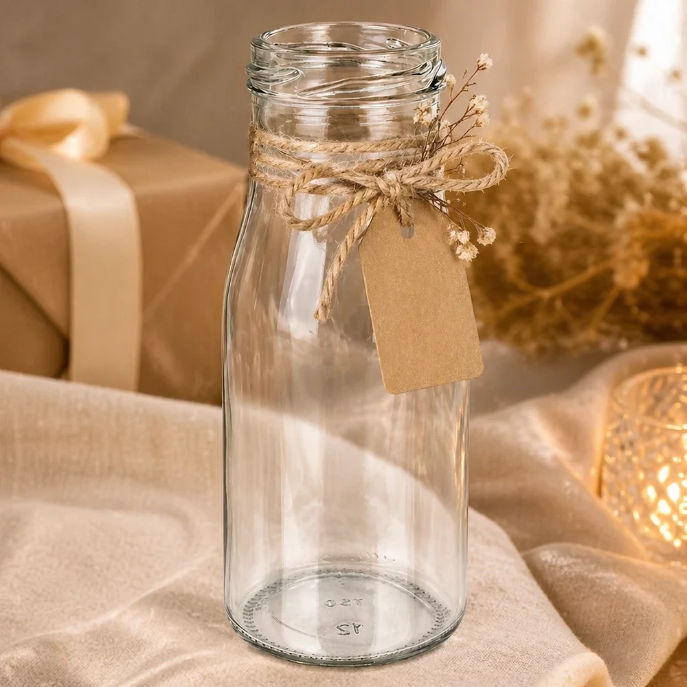 150ml Flasche ohne Deckel (TO43) UNiTWIST UNiTWIST Bottle150 Glasflasche 150ml TO43 Gewinde leer mit Juteschnur und Anhänger rustikal dekoriert