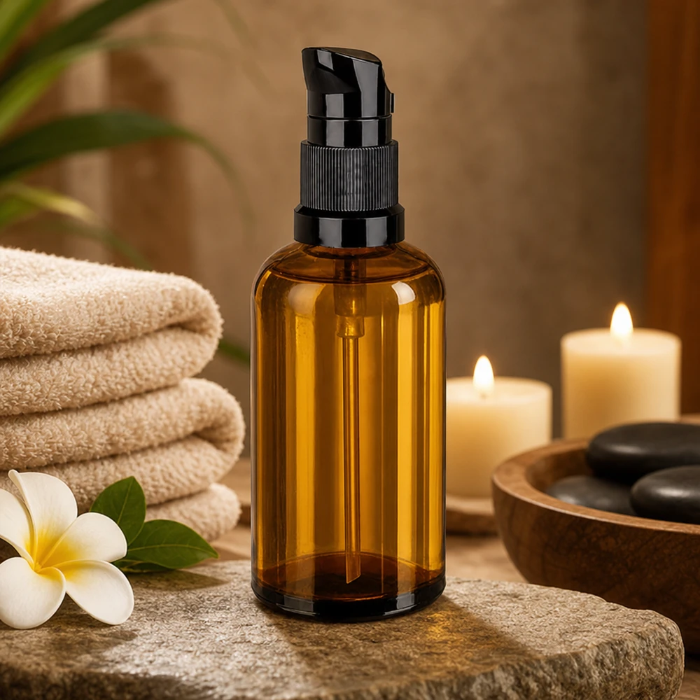100ml Pumpflasche schwarz Standardverschluss BrownLine UT18/100 Vielseitige 100ml Glasflasche mit schwarzem Pumpaufsatz ideal für DIY Kosmetik und Naturkosmetik