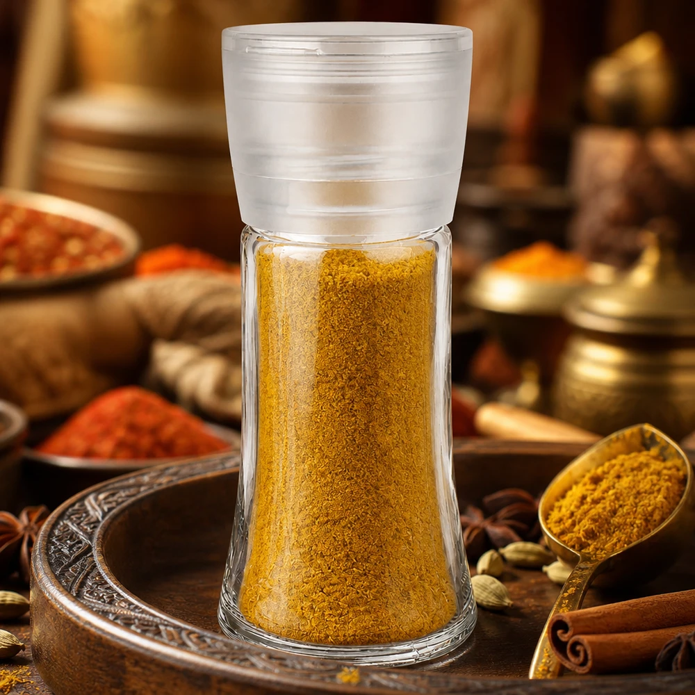 Salz-/Gewürzglas 95ml mit Mühle Vario weiss Transparentes Gewürzglas 95ml mit weisser Drehmühle ideal für gemahlene Gewürzmischungen