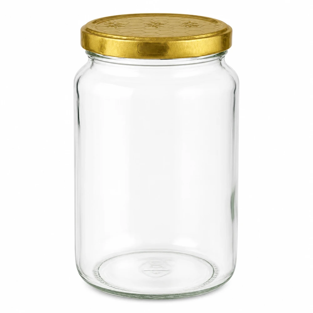 795ml Rundglas + BasicSeal Deckel Bienenwabe UNiTWIST 795ml Rundglas mit goldenem BasicSeal Deckel Bienenwabe UN Verschluss für Honig und Marmelade