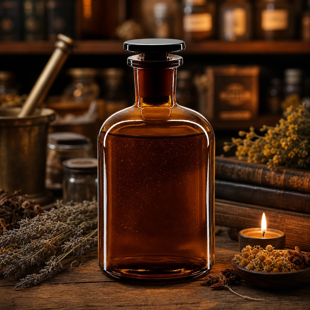 Enghals Vorratsflasche 250ml braun mit Glasstopfen für Tinkturen und ätherische Öle