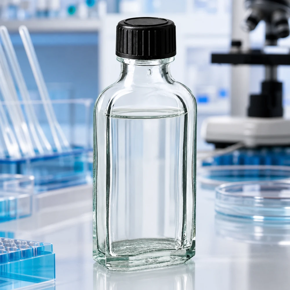 50 ml Meplat klar Schraubverschluss mit LKD-Dichtscheibe Kleine rechteckige Klarglasflasche 50ml mit LKD-Dichtscheibe für chemische Proben