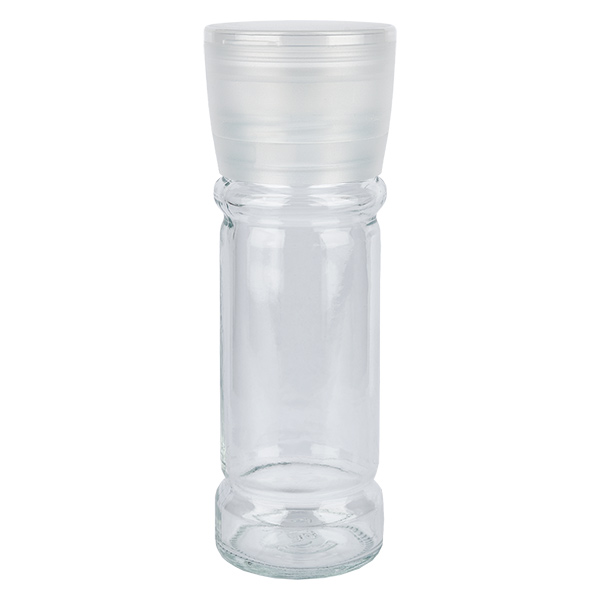 Salz-/Gewürzglas 100ml mit Mühle (grob) weiss Salz-/Gewürzglas 100ml mit Mühle (grob) weiss
