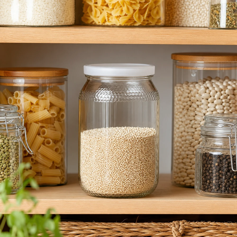 Honigglas 900ml mit Quinoa in Küchenpantry Aufbewahrung Vorratsschrank BasicSeal Deckel weiß UNiTWIST