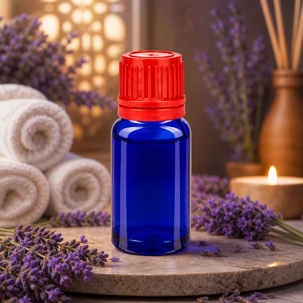 Elegante 10ml Glasflasche BlueLine Serie mit rotem Schraubverschluss für DIY Kosmetik