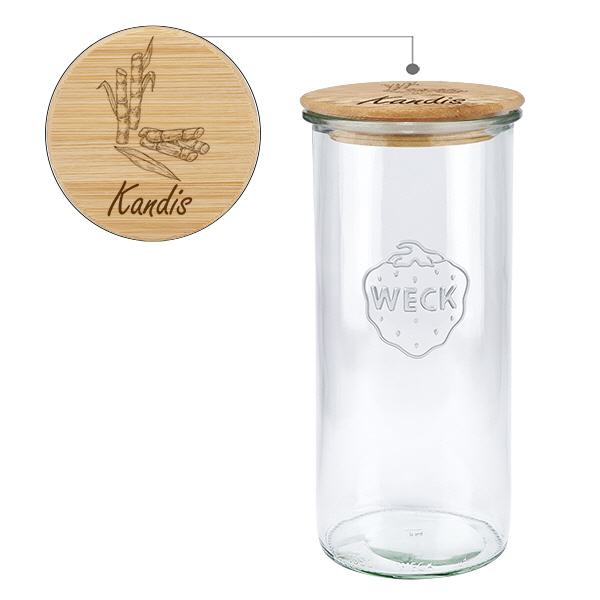 Holzdeckelset "Kandis" mit WECK Sturzglas 1500ml