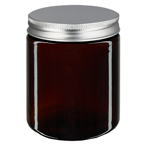 180ml Glastiegel. braun, mit silbernem MeD.. ApoGlas