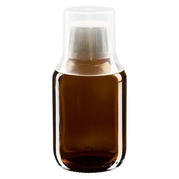 100ml Medizinflasche braun, Verschluss OV mit Dosierbecher 3