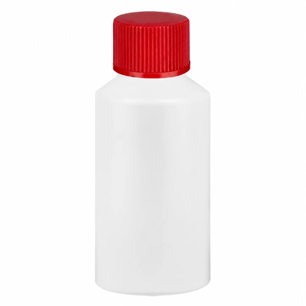Apothekerflasche HDPE 50ml weiß mit rotem Schraubverschluss geruchsneutral und robust