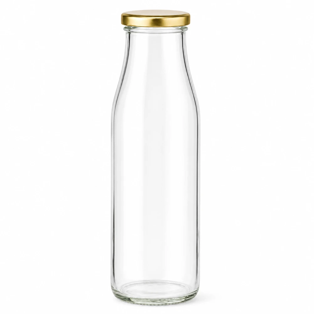500ml Glasflasche + BasicSeal Deckel gold UNiTWIST 500ml Glasflasche mit goldenem BasicSeal Deckel leer transparent für Getränke Milch Saft UN-zertifiziert
