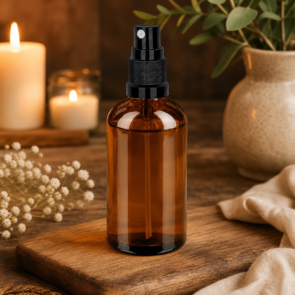 100ml Sprayflasche schwarz Standardverschluss BrownLine UT18/100 Wiederverwendbare 100ml Glassprayflasche mit ergonomischem schwarzem Sprühkopf für Nachhaltigkeit