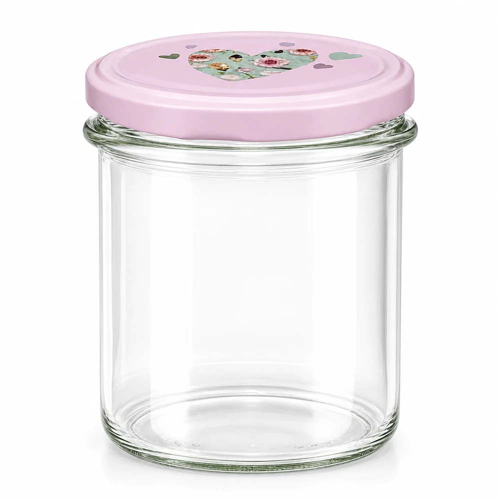 350ml Sturzglas + BasicSeal Deckel Herz rosa UNiTWIST 350ml Sturzglas mit rosa BasicSeal Deckel Herzmotiv Einmachglas Vorratsglas leer transparent