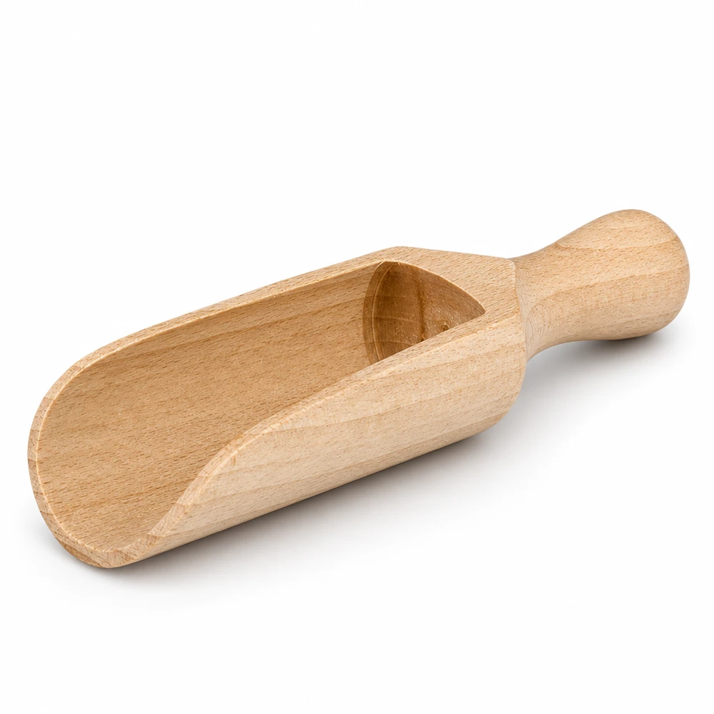 Holzschaufel Grösse M halbrunde Form - 140mm lang Holzschaufel M 14cm Einzelansicht mit sichtbarer Holzmaserung und ergonomischem Griff für optimalen Halt