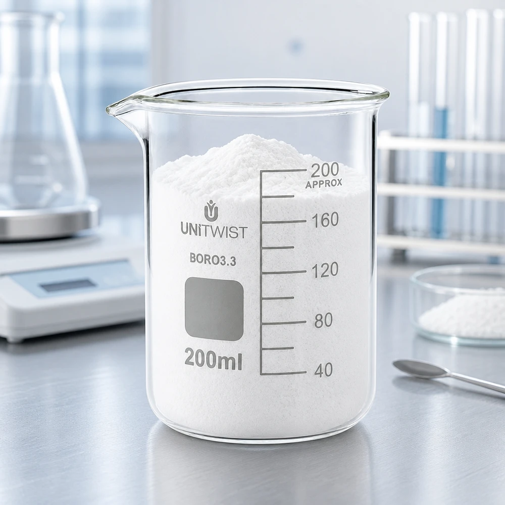 Becherglas 200ml Borosilikat, niedrige Form UNiTWIST 200ml Becherglas Borosilikat 3.3 mit Ausguss und Beschriftungsfeld für Laborproben