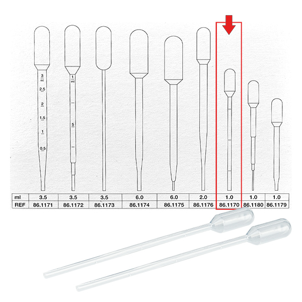1ml Transferpipette (115x10mm) mit Graduierung 1ml Transferpipette (115x10mm) mit Graduierung