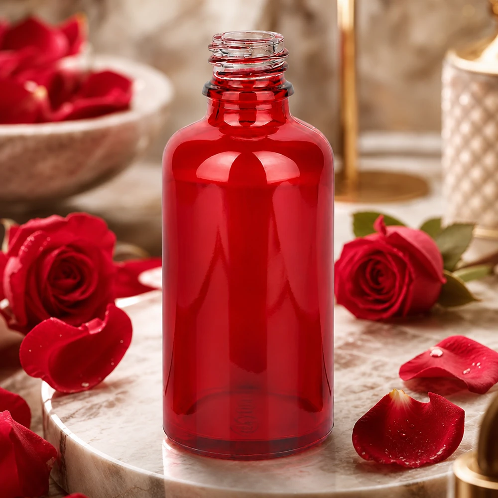 50ml Apothekenflasche RedLine UT18/50 UNiTWIST Professionelle 50ml Apothekenflasche RedLine UT18/50 aus UV-schützendem roten Glas für Laborgebrauch