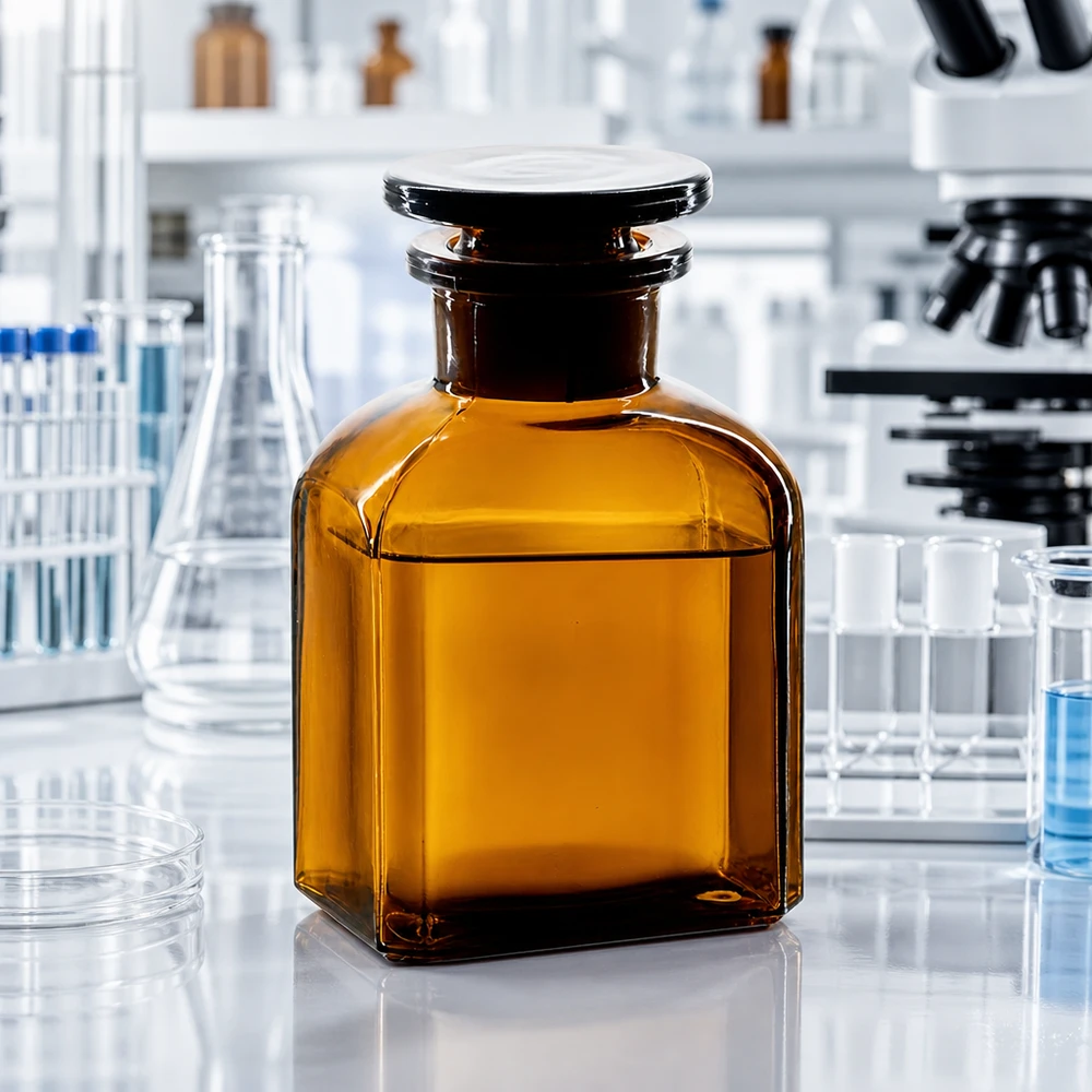 Vierkantflasche Braunglas 150ml breite Öffnung Schliffglasstopfen UV-Schutz für Laborchemikalien